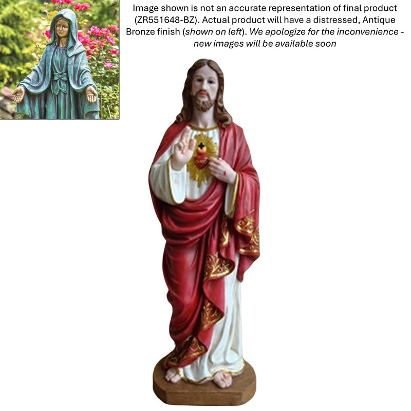 Zaer Ltd International Pre-Order: 48" Tall Jesus with Sacred Heart Statue in Antique Bronze ZR551648-BZ