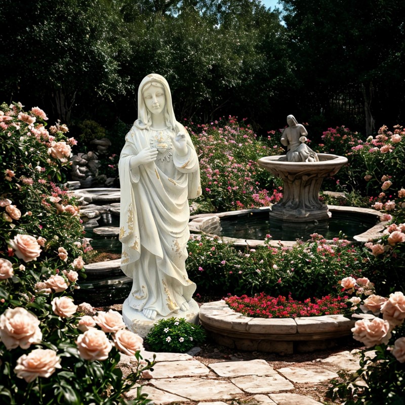 Zaer Ltd International Pre-Order: 36" Tall Mother Mary with Sacred Heart Statue in Antique Grey ZR551136-GY