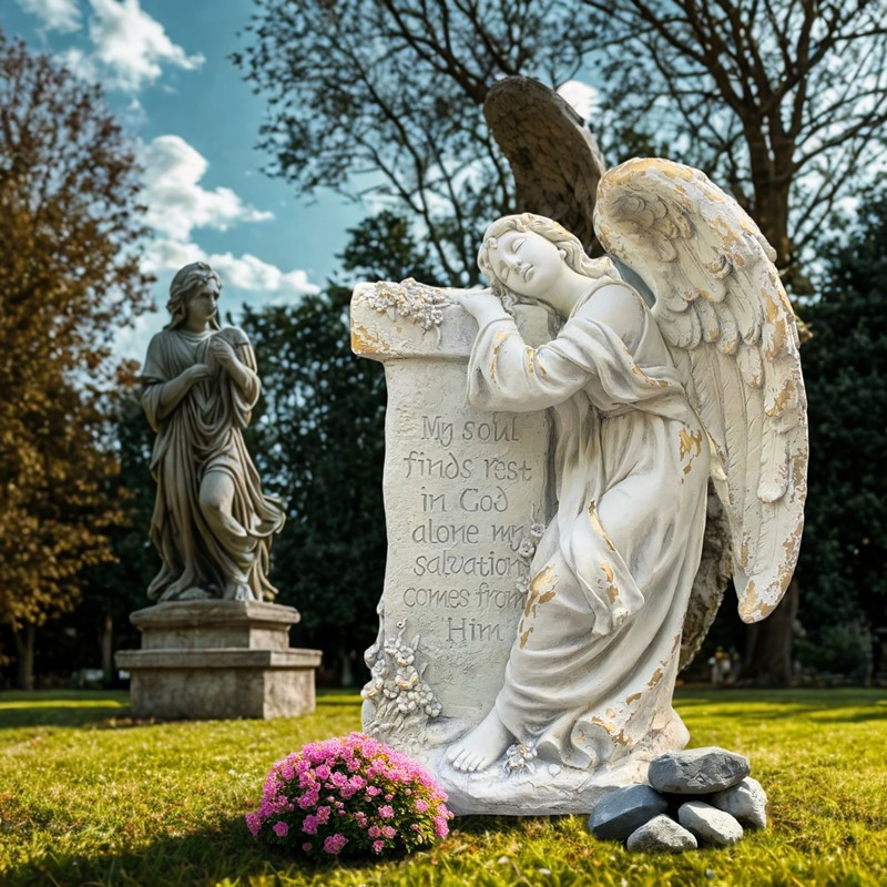 Zaer Ltd International Pre-Order: 34" Tall Mourning Angel Statue with Pedestal in Antique Grey ZR341534-GY