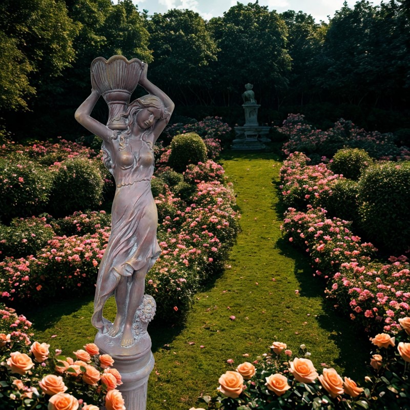 Zaer Ltd International Pre-Order: 71"T Lady Statue Carrying Flower Pot in Blue-Bronze (Right) "Keira" ZR267271-BB
