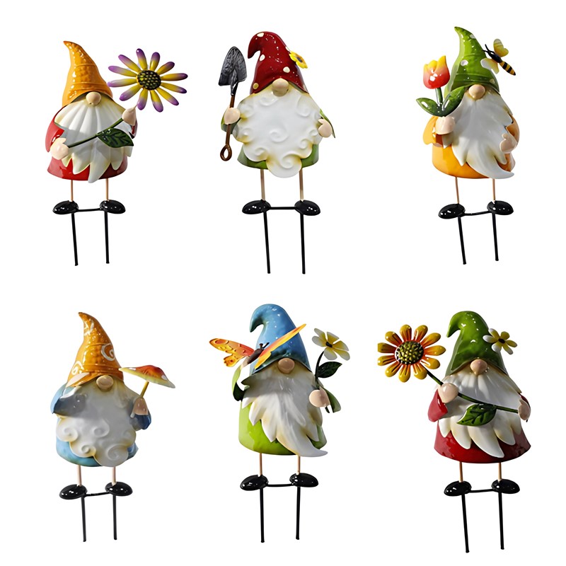 Zaer Ltd. International Pre-Order: Set of 6 Assorted Colorful Gnome Pot Stakes "The Gnomads" ZR240459-SET