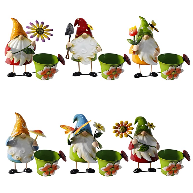 Zaer Ltd. International Pre-Order: Set of 6 Assorted Colorful Gnome Flower Pots "The Gnomies" ZR240460-SET