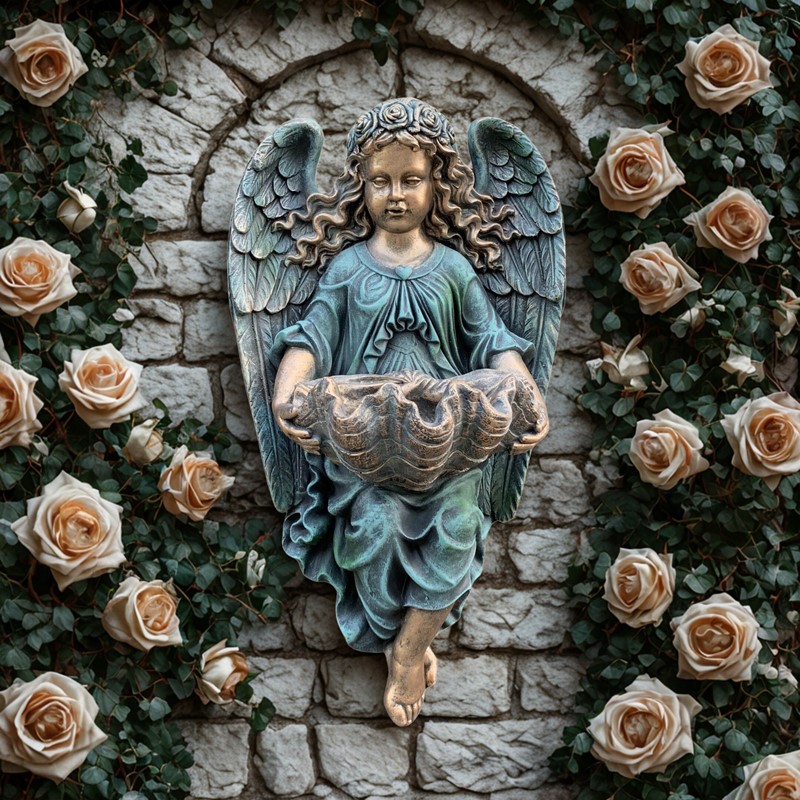 Zaer Ltd International Pre-Order: 30" Tall Wall Hanging Cherub Flower Planter in Antique Bronze ZR341729-BZ