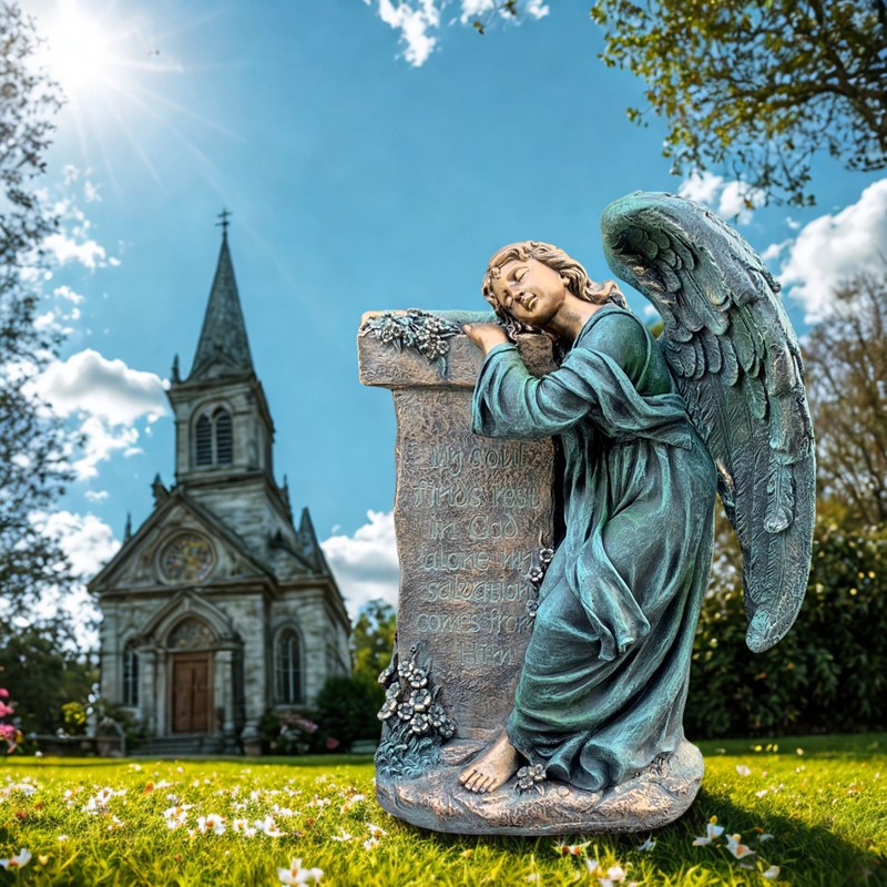 Zaer Ltd International Pre-Order: 34" Tall Mourning Angel Statue with Pedestal in Antique Bronze ZR341534-BZ