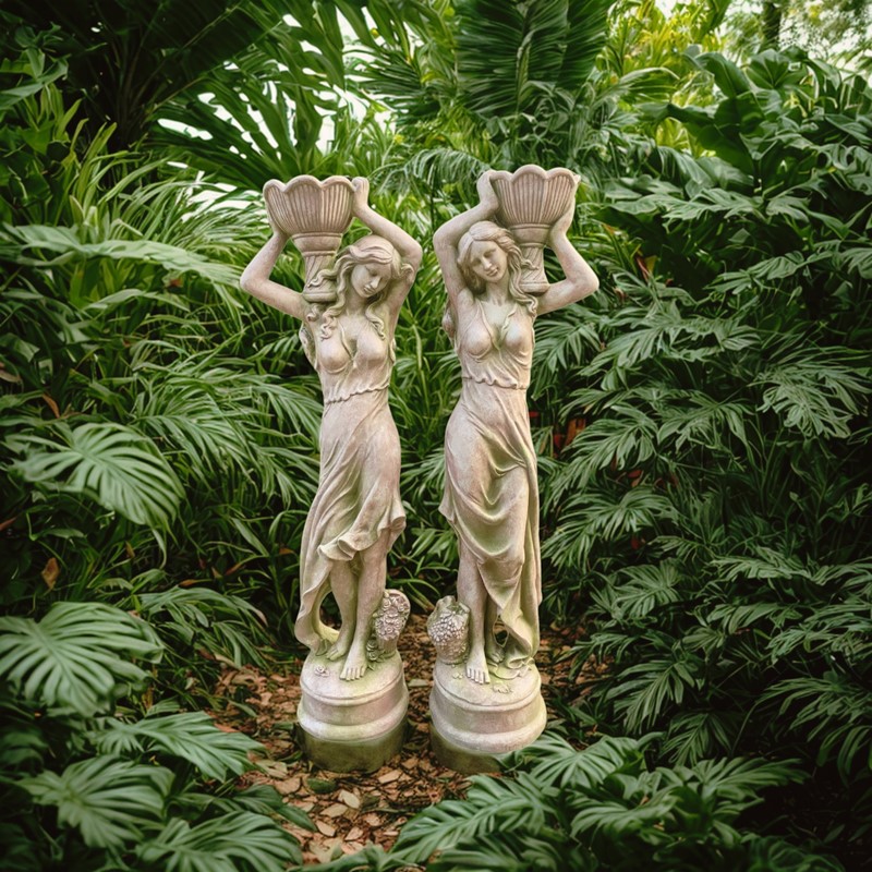 Zaer Ltd International Pre-Order: Set of 2 Assorted 71" Tall Lady Statues in Moss-Grey "Keira & Dariia" ZR267271-371-MG