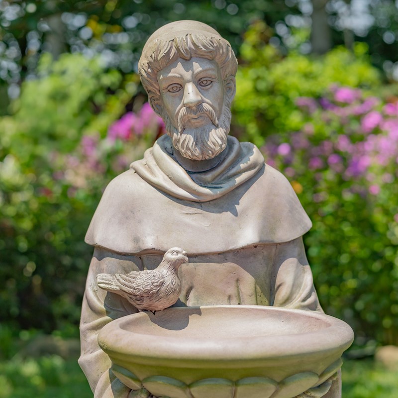 Zaer Ltd International 36" Tall Standing Saint Francis Statue & Birdbath in Antique Grey ZR540036-GY