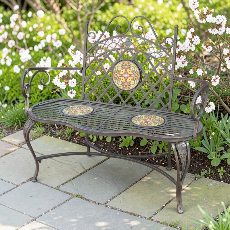 Zaer Ltd International 47.25" San Marino Metal Mosaic Garden Bench in Antique Bronze "Dolomites" ZR250040-BZ