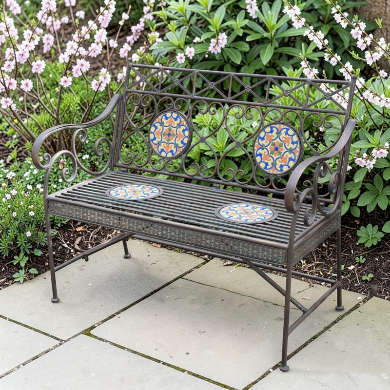 Zaer Ltd International 43" Long Montpellier Mosaic Metal Rectangular Garden Bench "Antigone" ZR250061-BZ