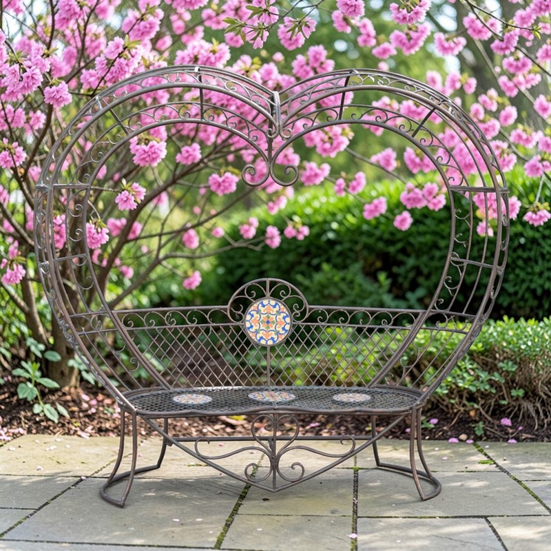 6.9ft. Tall Montpellier Metal Heart Bench with Mosaic Accent in