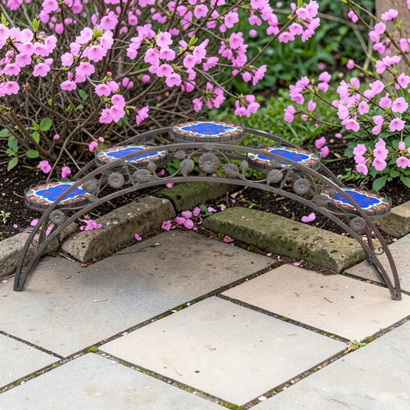 Zaer Ltd. International 6.5ft Santorini Bridge-Like Iron & Mosaic Plant Stand in Antq. Bronze "Basilica" ZR250081-BZ