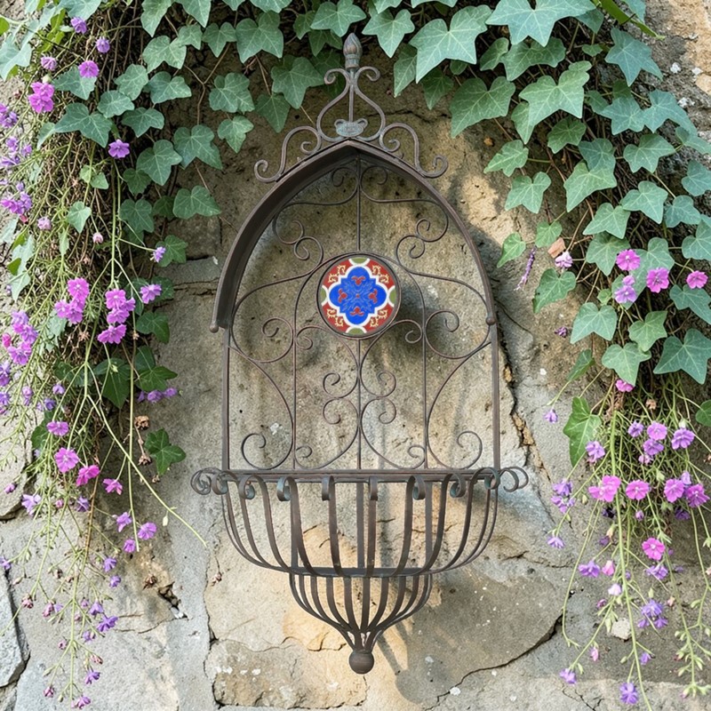 Zaer Ltd. International Santorini Iron & Mosaic Hanging Wall Planter in Antique Bronze "Basilica" ZR250083-BZ