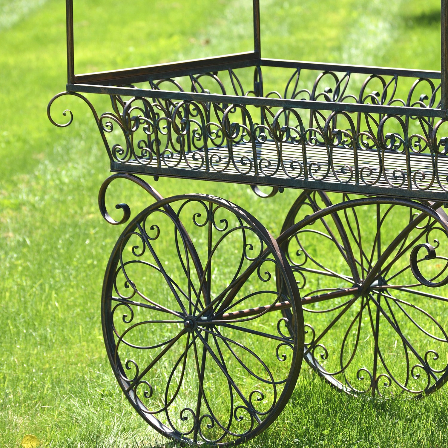 7.9ft. Tall Antique Style Iron Flower Cart in Antique Bronze 7.9ft. Tall Antique Style Iron Flower Cart in Antique Bronze