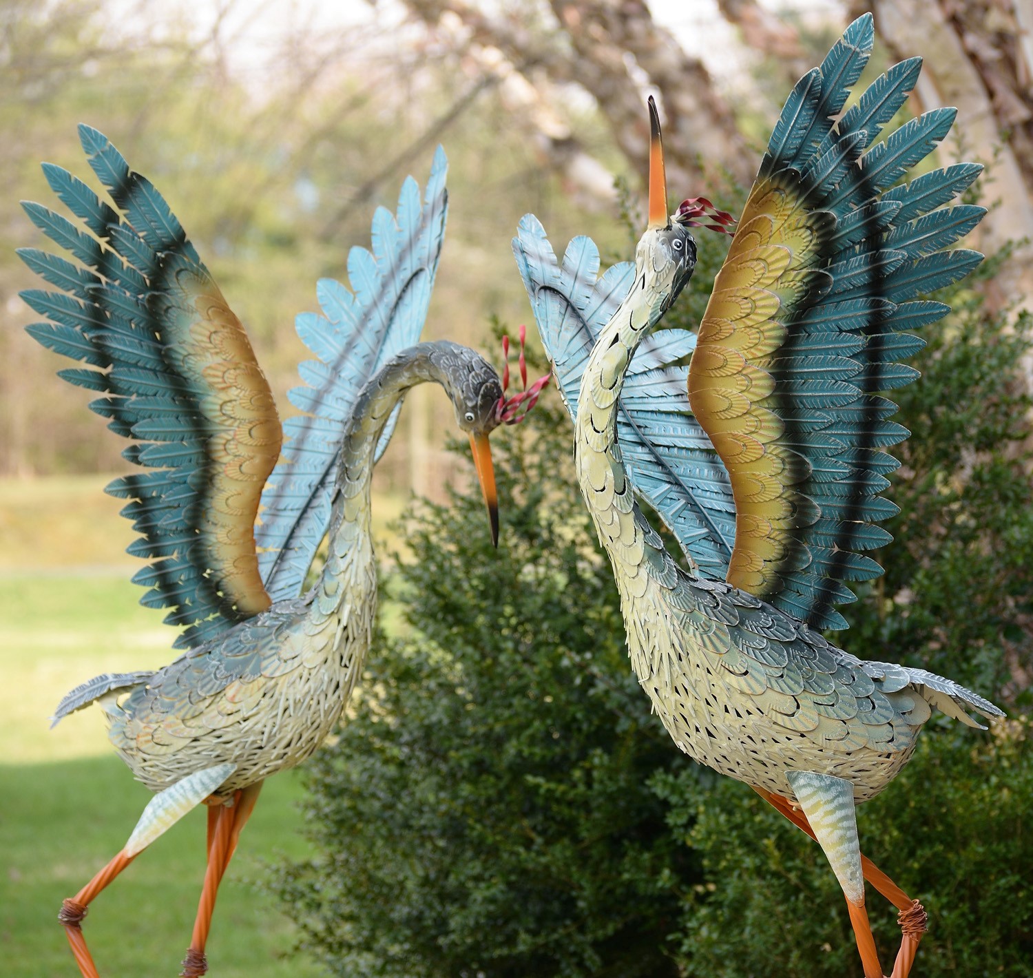 Set of 2 Large Iron Dancing Cranes