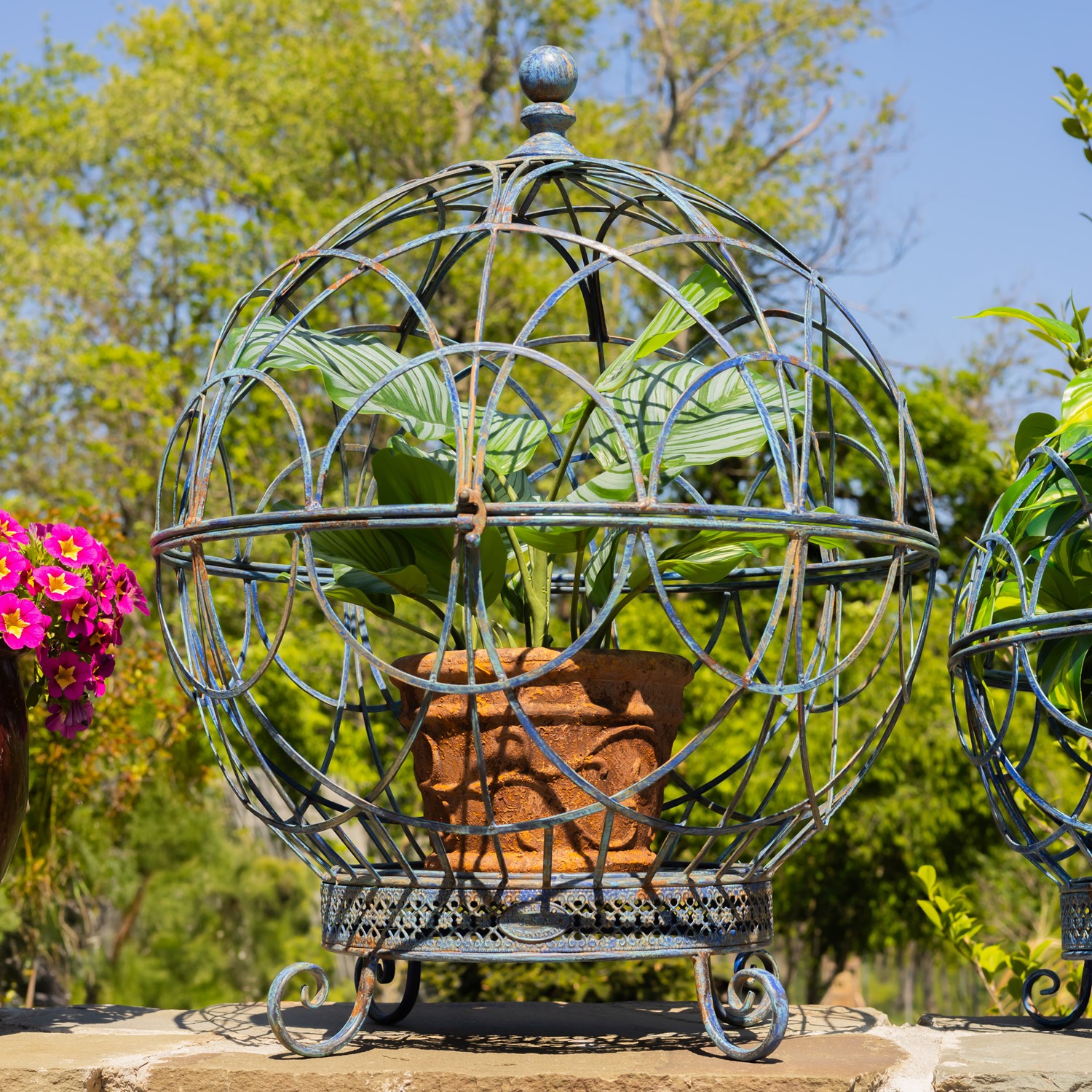 Set of 2 Assorted Iron Globe Plant Stands in Cobalt Blue