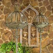 Zaer Ltd International Pre-Order: Set/2 Frosted Gold Iron & Glass Dome Lanterns/Terrariums "Domme 1437" ZR530997-FGS View 2