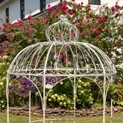 Zaer Ltd. International Pre-Order: 9ft. Tall Round Iron Garden Gazebo with 3 Side Walls in Antique White ZR101634-AW View 2