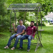 Zaer Ltd. International Pre-Order:"The Valiko" 79" Tall Electroplated Garden Swing Bench in Copper-Brown ZR140338-CB View 2