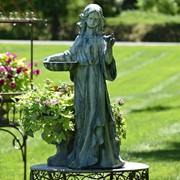 Zaer Ltd International Pre-Order: 38" Tall Standing Girl With Bird MGO Garden Birdbath Statue "Holly" ZR131740-GR View 2