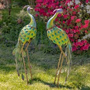 Zaer Ltd. International Pre-Order: Set of 2 41" Tall Colorful Metal Peacocks with Accents ZR140655-SET View 2