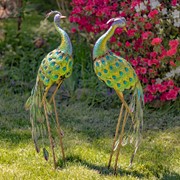 Zaer Ltd. International Set of 2 41" Tall Blue & Green Colorful Metal Peacocks with Acrylic Accents ZR140655-SET View 2