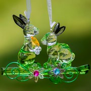 Zaer Ltd. International Two Rabbits Hanging Acrylic Ornaments in 6 Assorted Colors ZR501615 View 2
