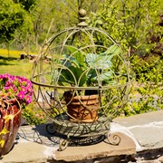 Zaer Ltd International Set of 2 Iron Globe Plant Stands in Frosted Green "Paris 1968" ZR151119-GR View 2