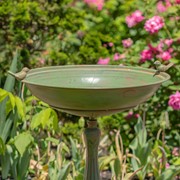 Zaer Ltd. International 27" Tall Ornate Pedestal Birdbath with Little Bird Details in Antique Green ZR160318-GR View 2