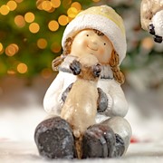 Zaer Ltd. International Set of 2 Tushka Snow Children in White Holding Baby Reindeer ZR960380 View 2