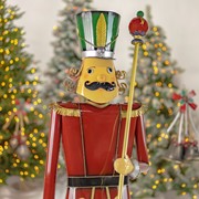 Zaer Ltd International Pre-Order: 59" Tall Iron Christmas Burgundy Nutcracker Holding Baton "Henry" ZR131167 View 2