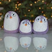 Zaer Ltd International Set of 3 Solar "Rock" Penguins with Light Up Eyes in Purple VA100002-PR View 2