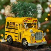 Zaer Ltd International Vintage Style Yellow Model School Bus with Christmas Tree VA170006 View 2