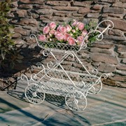 Zaer Ltd. International Pre-Order: Two Tier Iron Flower Push Cart in Antique White "Odesa 1794" ZR160260-AW View 2