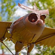 Zaer Ltd International 76" Tall Large Iron Rocking Owl with Moving Wings Garden Stake in Rust "Winslow" ZR156006-RS View 2