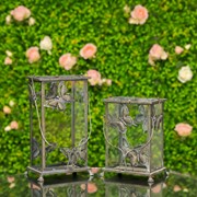 Zaer Ltd International Set of 2 Rectangular Glass Butterfly Lanterns in Frosted Silver ZR630608-FSS View 2