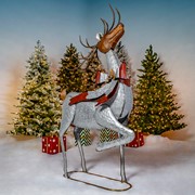 Zaer Ltd International Set of 3 Large Galvanized Reindeer with Bows and Bells ZR170827 View 2