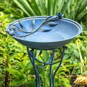 Zaer Ltd International Pre-Order: 31" Tall "Two Birds" Iron Birdbath with Frosted Blue Finish ZR180387-FB View 2