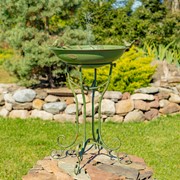 Zaer Ltd International 31in. Tall "Two Birds" Iron Birdbath with Verdi Green Finish ZR180387-VG View 2