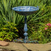 Zaer Ltd International 27" Tall Ornate Pedestal Birdbath with Little Bird Details in Blue ZR160318-BL View 2