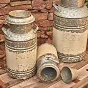 Zaer Ltd International Set of 3 Galvanized Old Style Milk Can Planters in Cream ZR180140-CR View 2