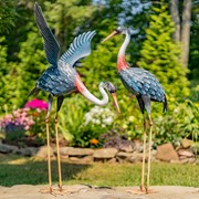 Zaer Ltd International Pre-Order: Set of 2 Large Iron Blue Paradise Crane Figurines ZR801003-SET View 2