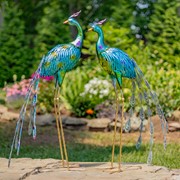 Zaer Ltd International Pre-Order: 34" Tall Set of 2 Metallic Iron Peacock Outdoor Figurines ZR801005-SET View 2