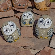 Zaer Ltd International Pre-Order: Set of 3 Solar "Rock" Owls with Light Up Eyes in 3 Assorted Colors VA100001-SET View 2