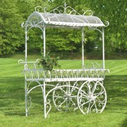 Zaer Ltd. International Pre-Order: "Tusheti" 78.74" Tall Large Iron Flower Cart with Roof in Antq. White ZR180522-AW View 2