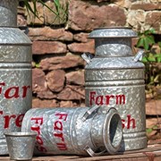 Zaer Ltd International Set of 3 Galvanized Old Style Milk Jug Planters in Red ZR180140-RD View 2