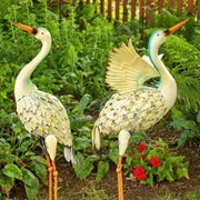 Zaer Ltd International Set of 6 Assorted Style Great White Heron Metal Yard Figurines ZR801809-SET View 2