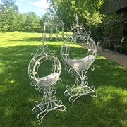Zaer Ltd International Pre-Order: Set of 2 Tall "Tamar" Iron Planters in Antique White ZR170813-AW View 2