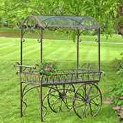 Zaer Ltd. International Pre-Order: "Tusheti" Large Iron Flower Cart with Roof in Antique Bronze ZR180522-BZ View 2