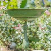 Zaer Ltd International 28.75" Tall Round Pedestal Birdbath with Bird Details in Antique Green ZR181173-GR View 2