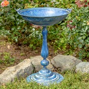 Zaer Ltd International 28.75" Tall Round Pedestal Birdbath with Bird Details in Antique Blue ZR181173-BL View 2