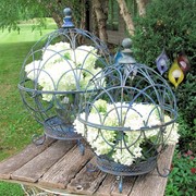 Zaer Ltd. International Pre-Order: Set of 2 Iron Globe Plant Stands with Antique Blue Finish ZR151119-BL View 2